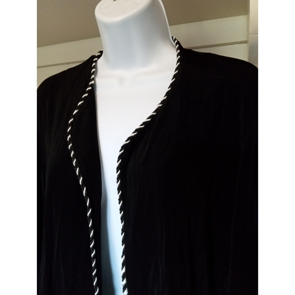 Chicos Travelers Black Open Front Cardigan Rope Trim Size 3 XL Acetate Blend - Picture 2 of 8